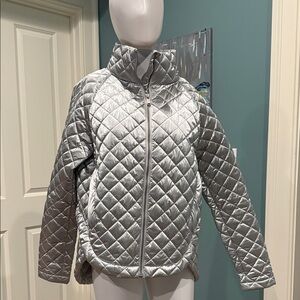 Athleta Women's Metallic Silver Quilted Bomber Jacket